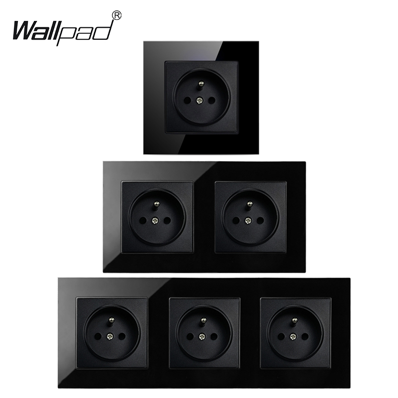 Home Improvement Outlet - กระจกสีดํา Wallpad ปลั๊กไฟแผง 16A 220V ภาษาฝรั่งเศสคํา