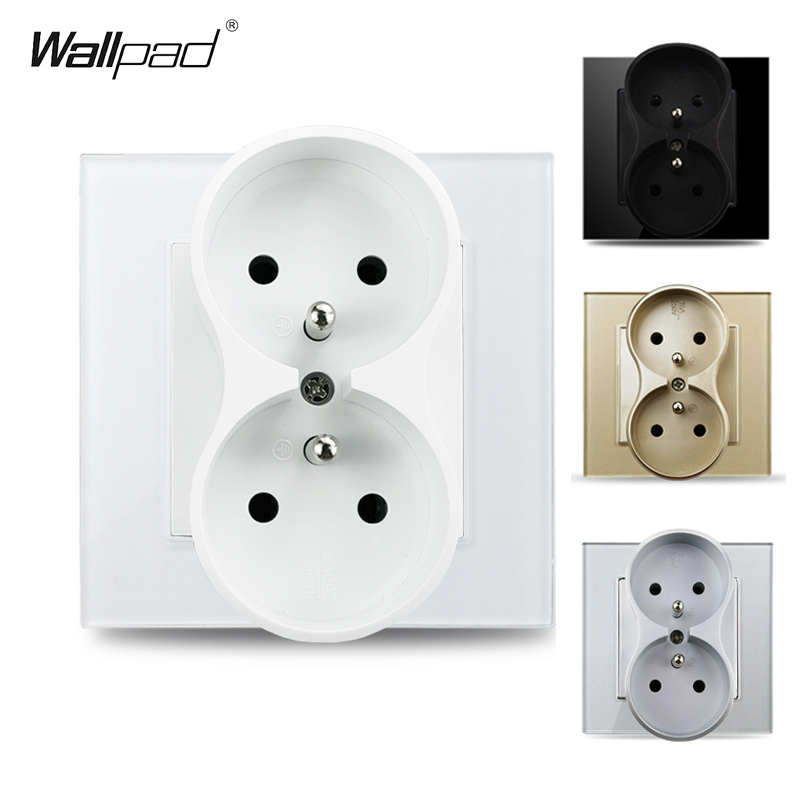 Home Improvement Outlet - ปลั๊กไฟคู่มาตรฐานยุโรป 110-250V สีขาวดำ แผงกระจก สำหรับงานปรับปรุงบ้าน