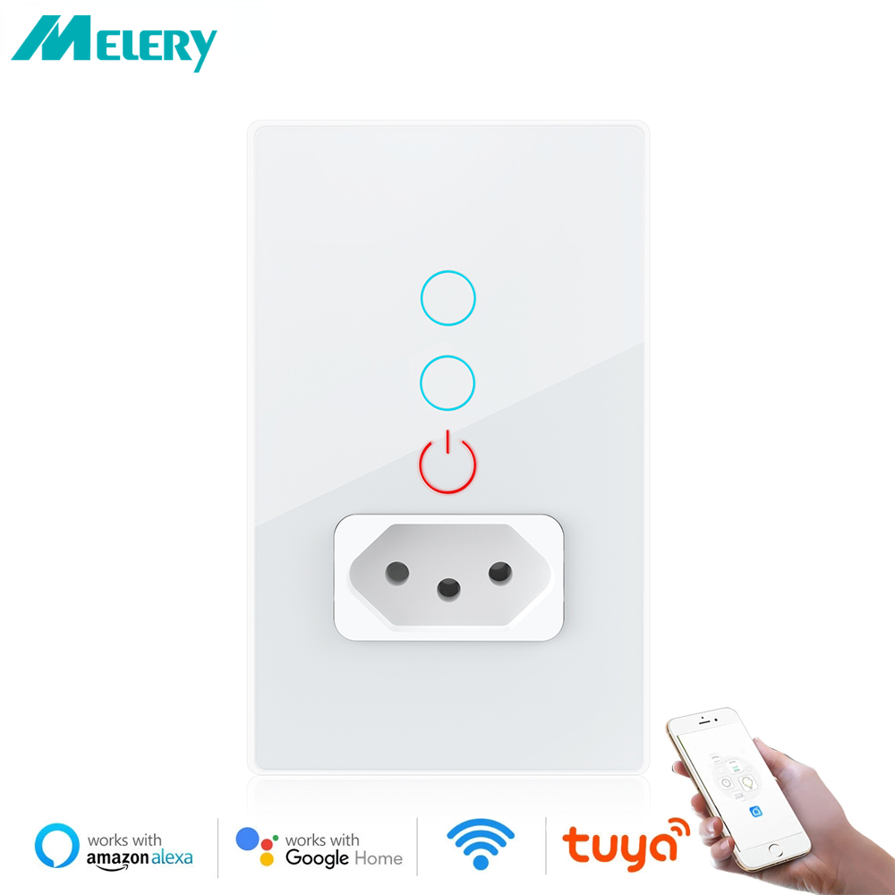 Home Improvement Outlet - Tuya ปลั๊กสวิตช์ผนังอัจฉริยะ Wifi ไร้สาย, เต้าเสียบปลั๊กไฟเซ็นเซอร์สัมผัสหน้าจอโทรศัพท์รีโมทโดย Alexa